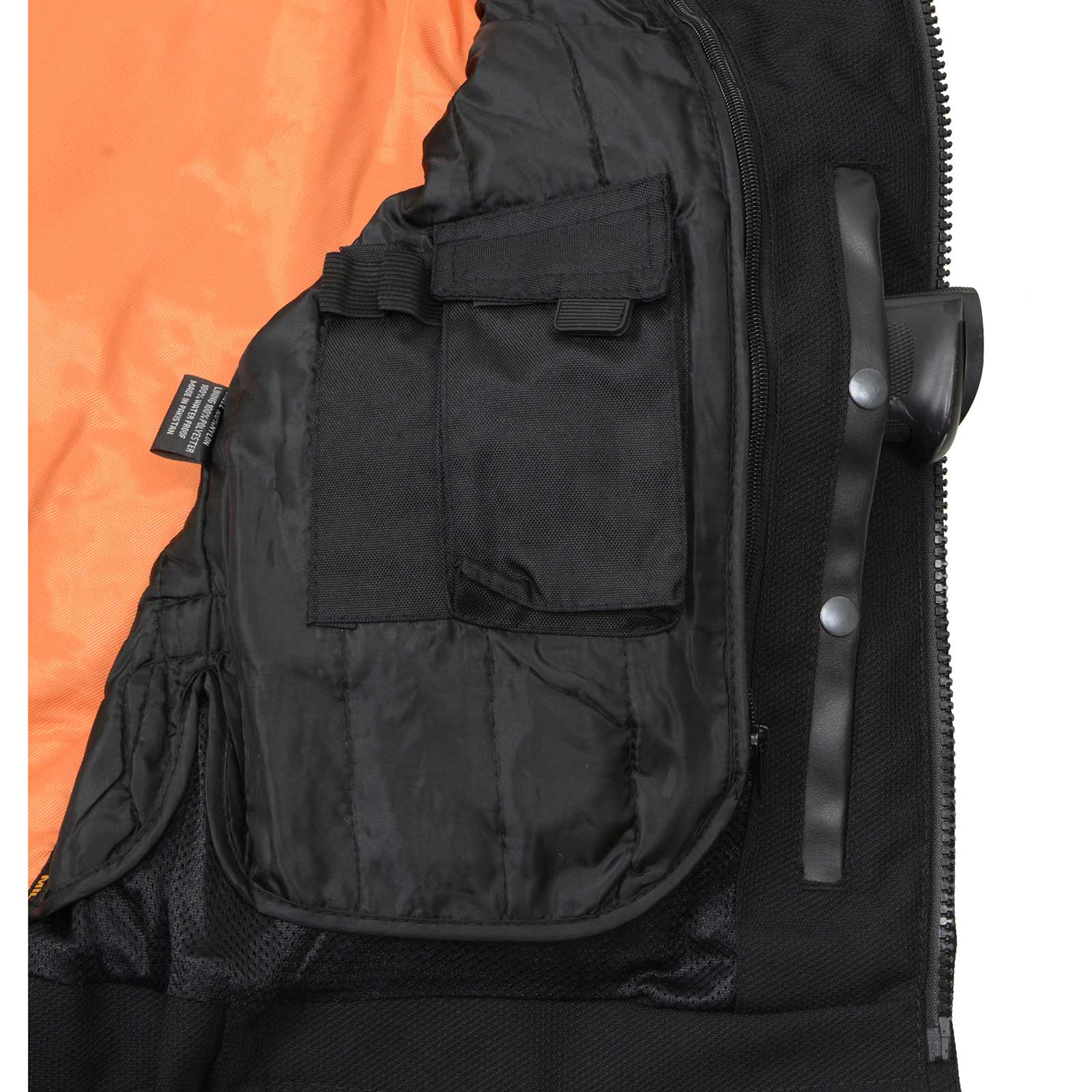 MPM1730 Black Padded Textile Motorcycle Jacket for Men w/ Reflective Skulls - All Season Motorcycle Jacket