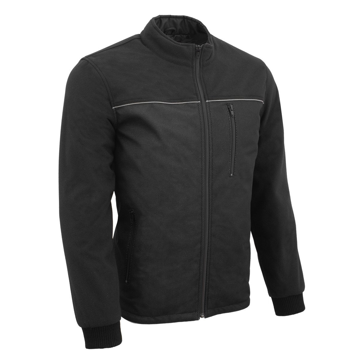 MPM1780 Men's Black Textile and Fleece Combo Jacket with Reflective Piping