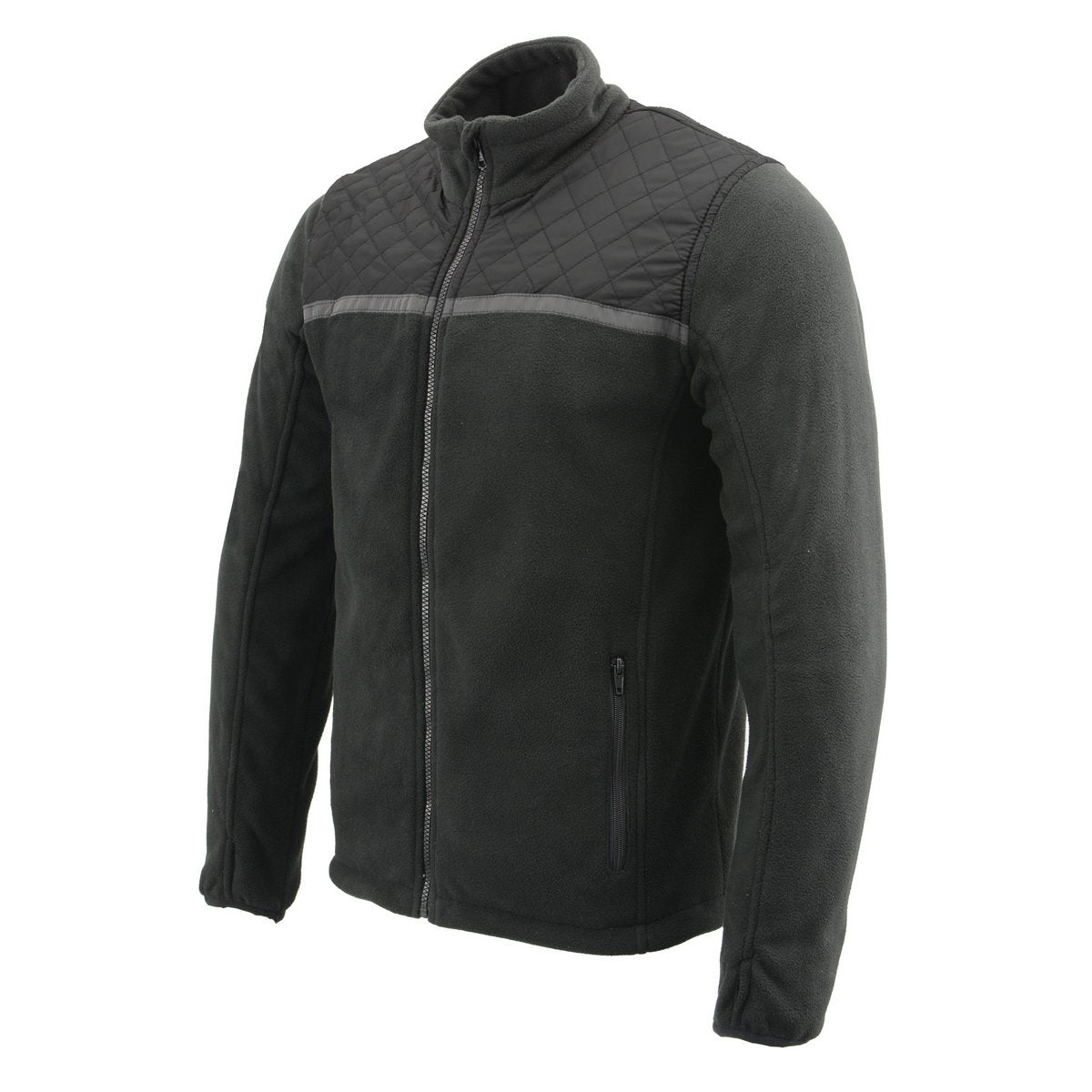 MPM1784 Men's Black Micro Fleece Zipper Front Jacket with Reflective Stripes