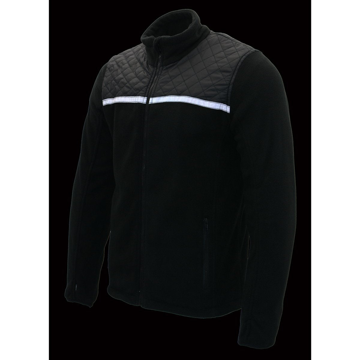 MPM1784 Men's Black Micro Fleece Zipper Front Jacket with Reflective Stripes
