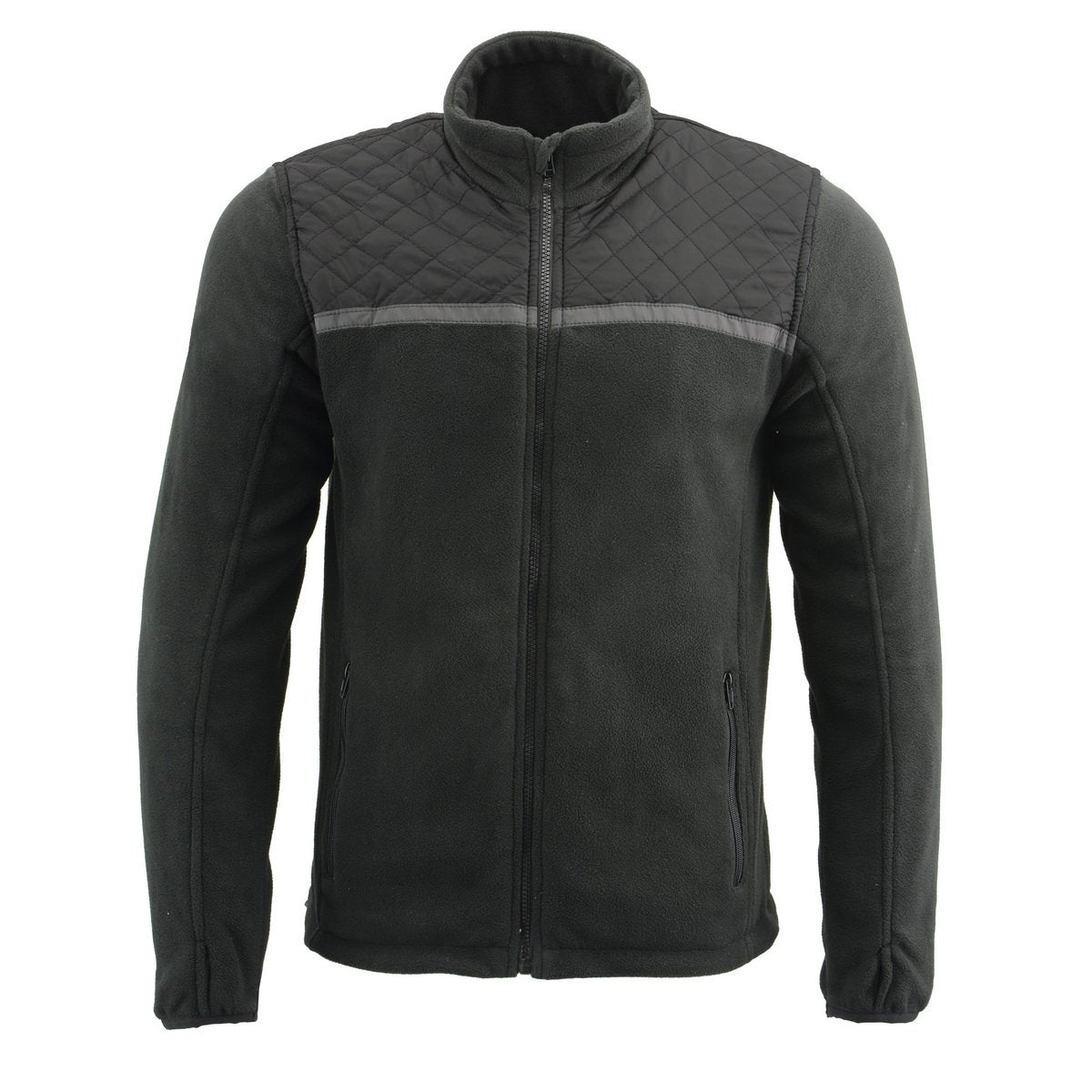 MPM1784 Men's Black Micro Fleece Zipper Front Jacket with Reflective Stripes