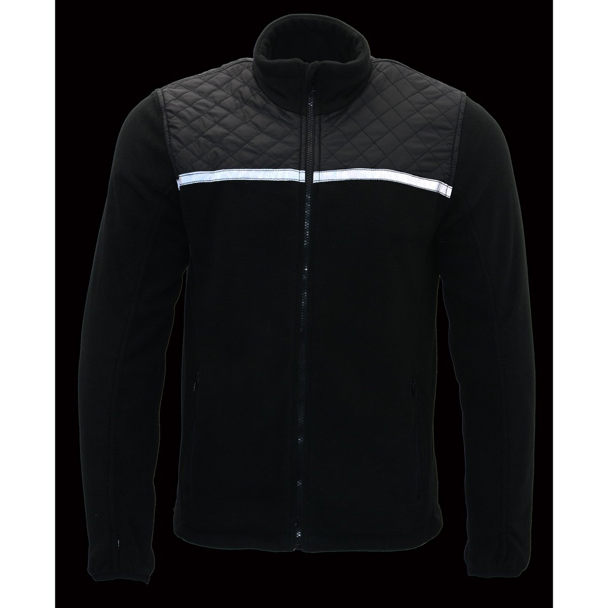 MPM1784 Men's Black Micro Fleece Zipper Front Jacket with Reflective Stripes