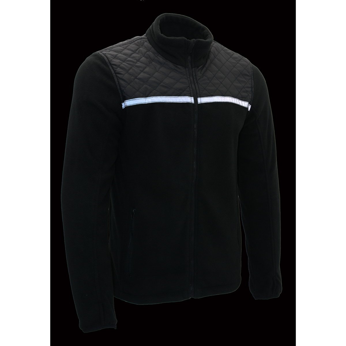 MPM1784 Men's Black Micro Fleece Zipper Front Jacket with Reflective Stripes