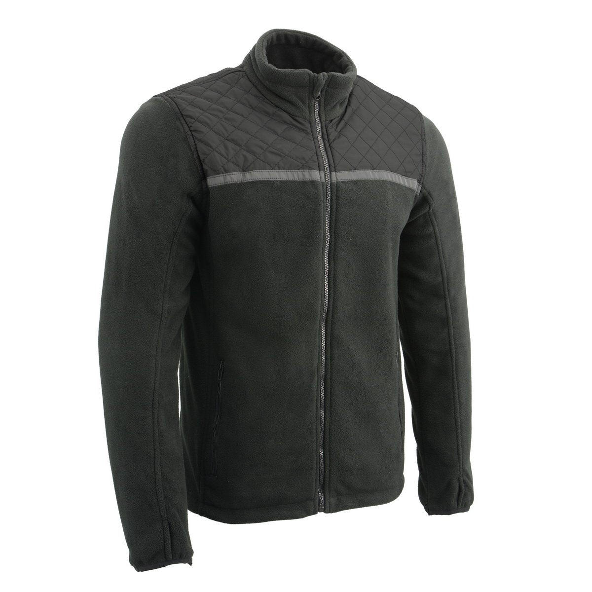 MPM1784 Men's Black Micro Fleece Zipper Front Jacket with Reflective Stripes