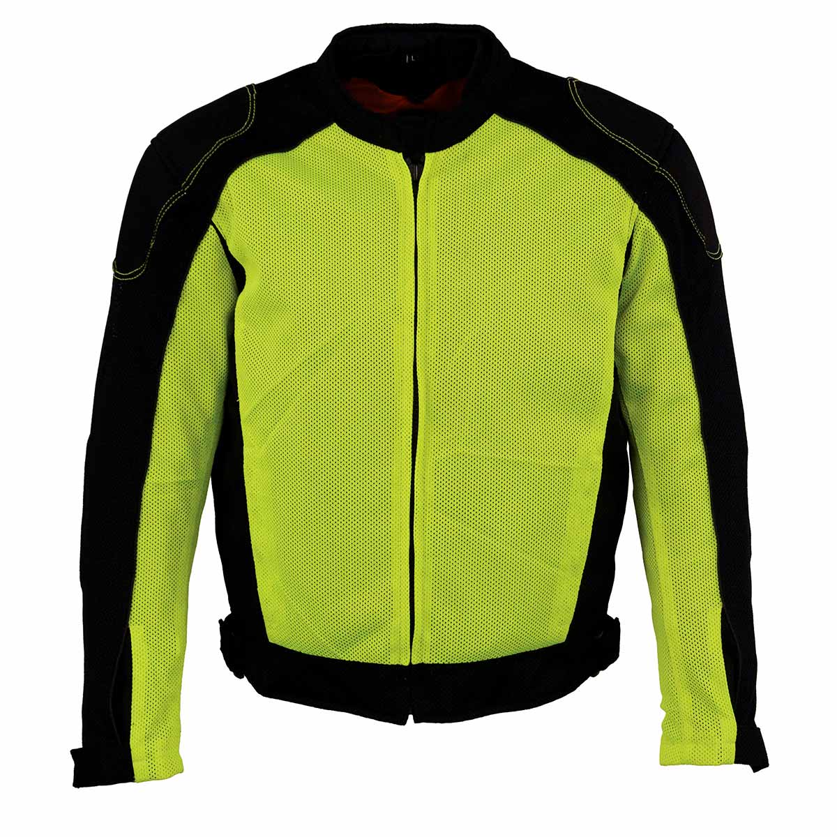 MPM1790 Men's Black and Neon Green Hi Vis Mesh Racer Armored Jacket with Removable Rain Jacket