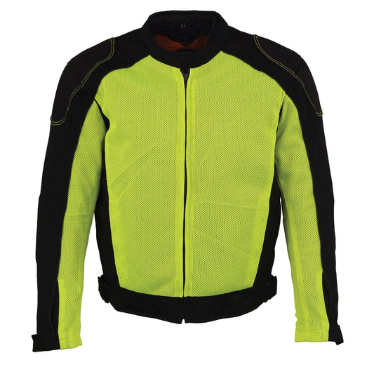 MPM1790 Men's Black and Neon Green Hi Vis Mesh Racer Armored Jacket with Removable Rain Jacket