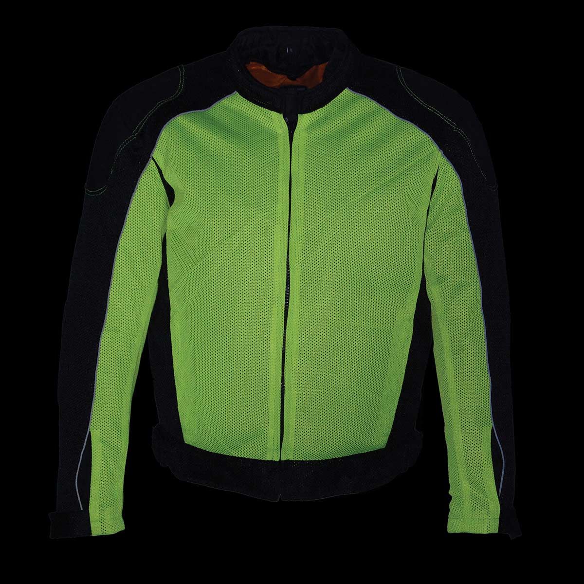 MPM1790 Men's Black and Neon Green Hi Vis Mesh Racer Armored Jacket with Removable Rain Jacket