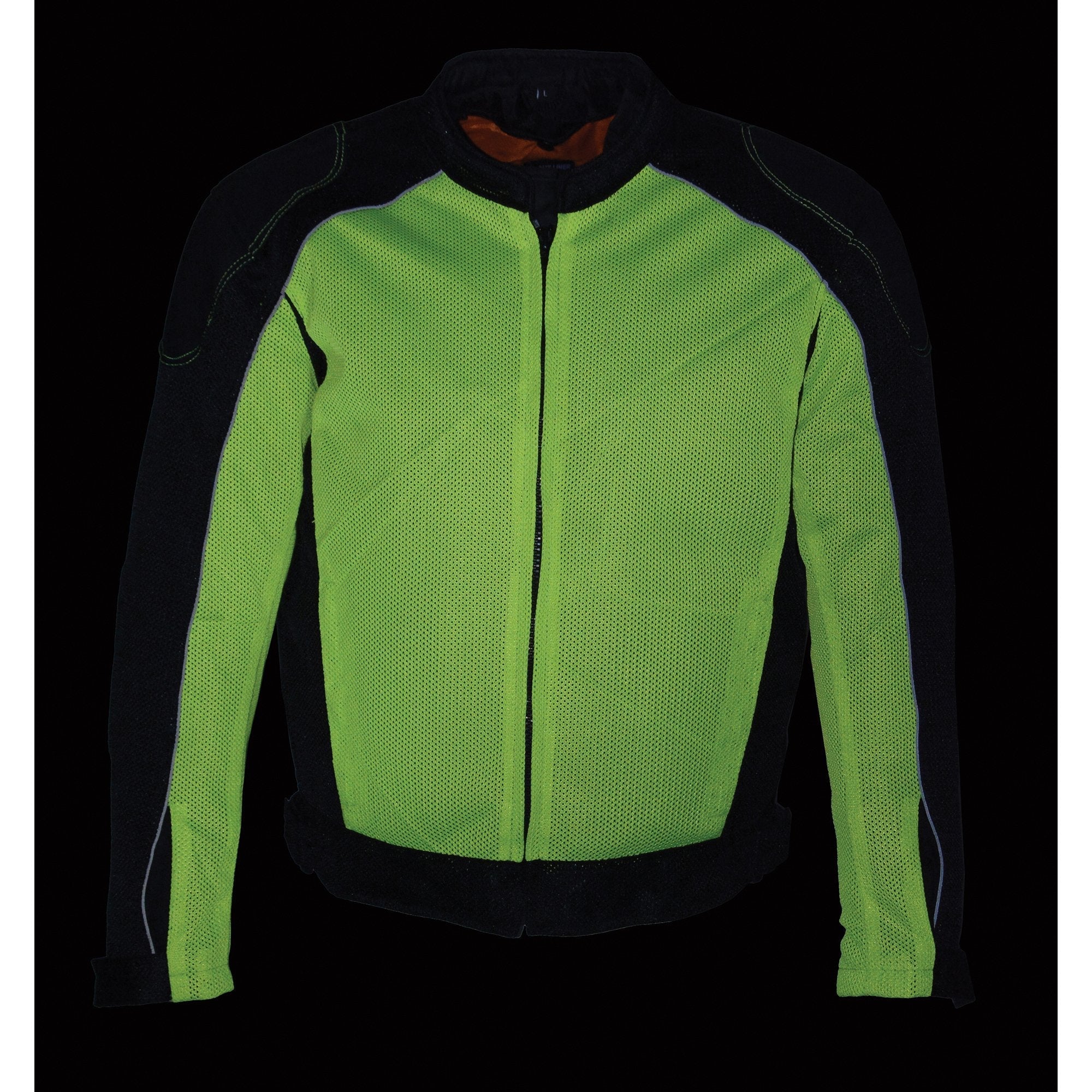 MPM1790 Men's Black and Neon Green Hi Vis Mesh Racer Armored Jacket with Removable Rain Jacket