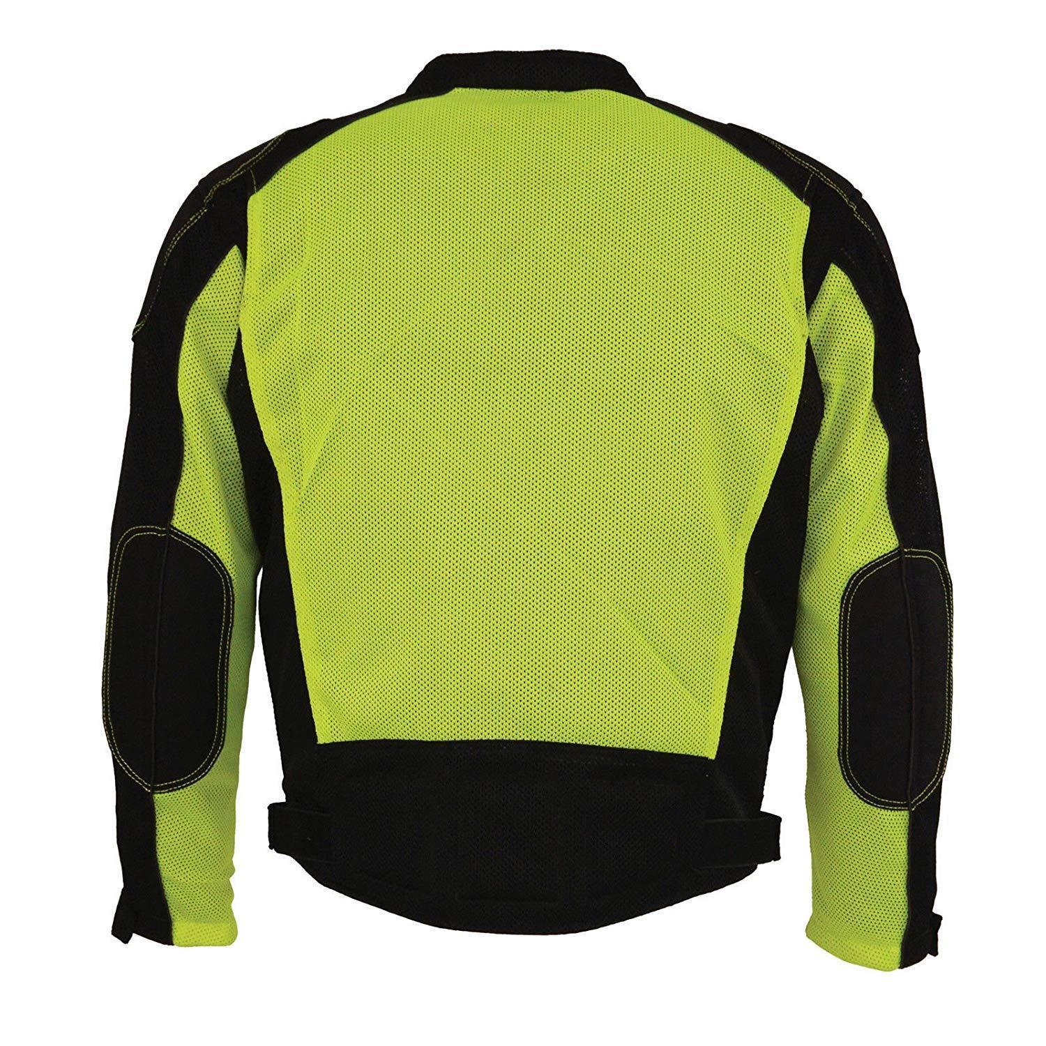 MPM1790 Men's Black and Neon Green Hi Vis Mesh Racer Armored Jacket with Removable Rain Jacket