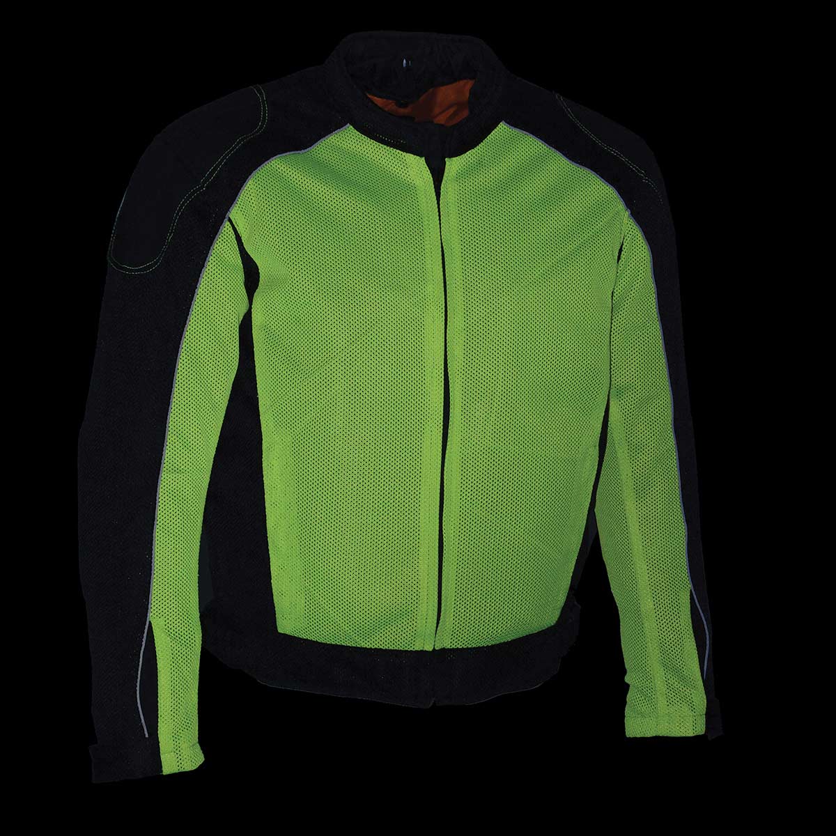 MPM1790 Men's Black and Neon Green Hi Vis Mesh Racer Armored Jacket with Removable Rain Jacket