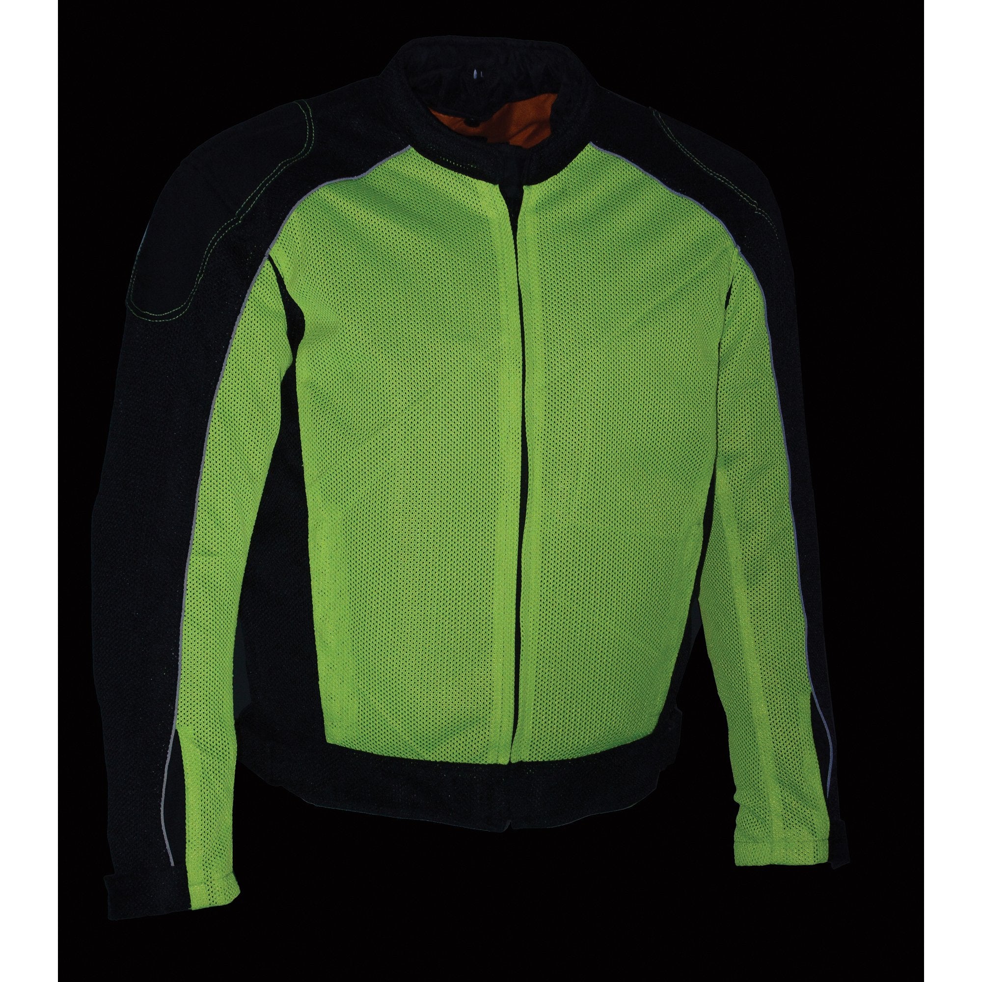 MPM1790 Men's Black and Neon Green Hi Vis Mesh Racer Armored Jacket with Removable Rain Jacket