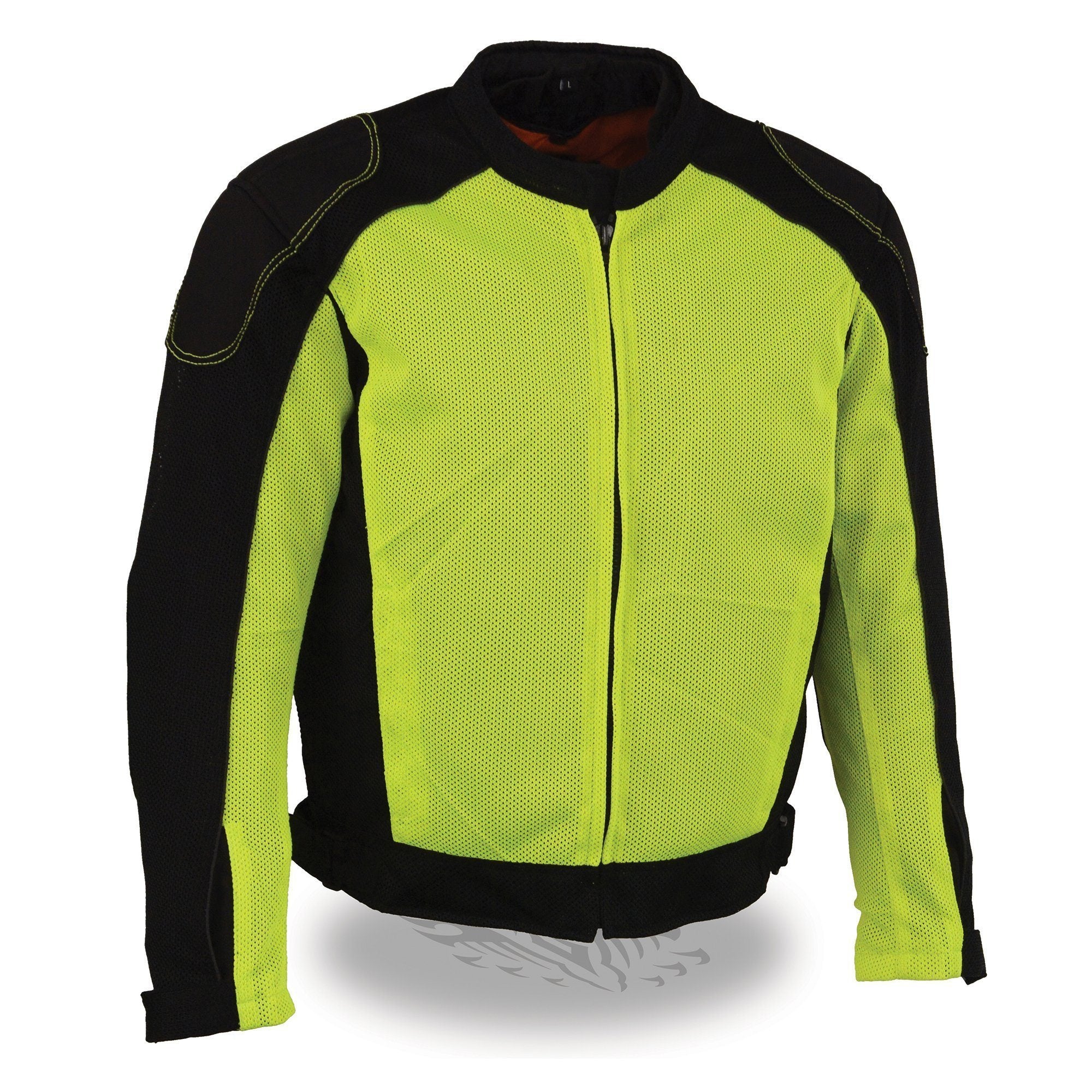 MPM1790 Men's Black and Neon Green Hi Vis Mesh Racer Armored Jacket with Removable Rain Jacket