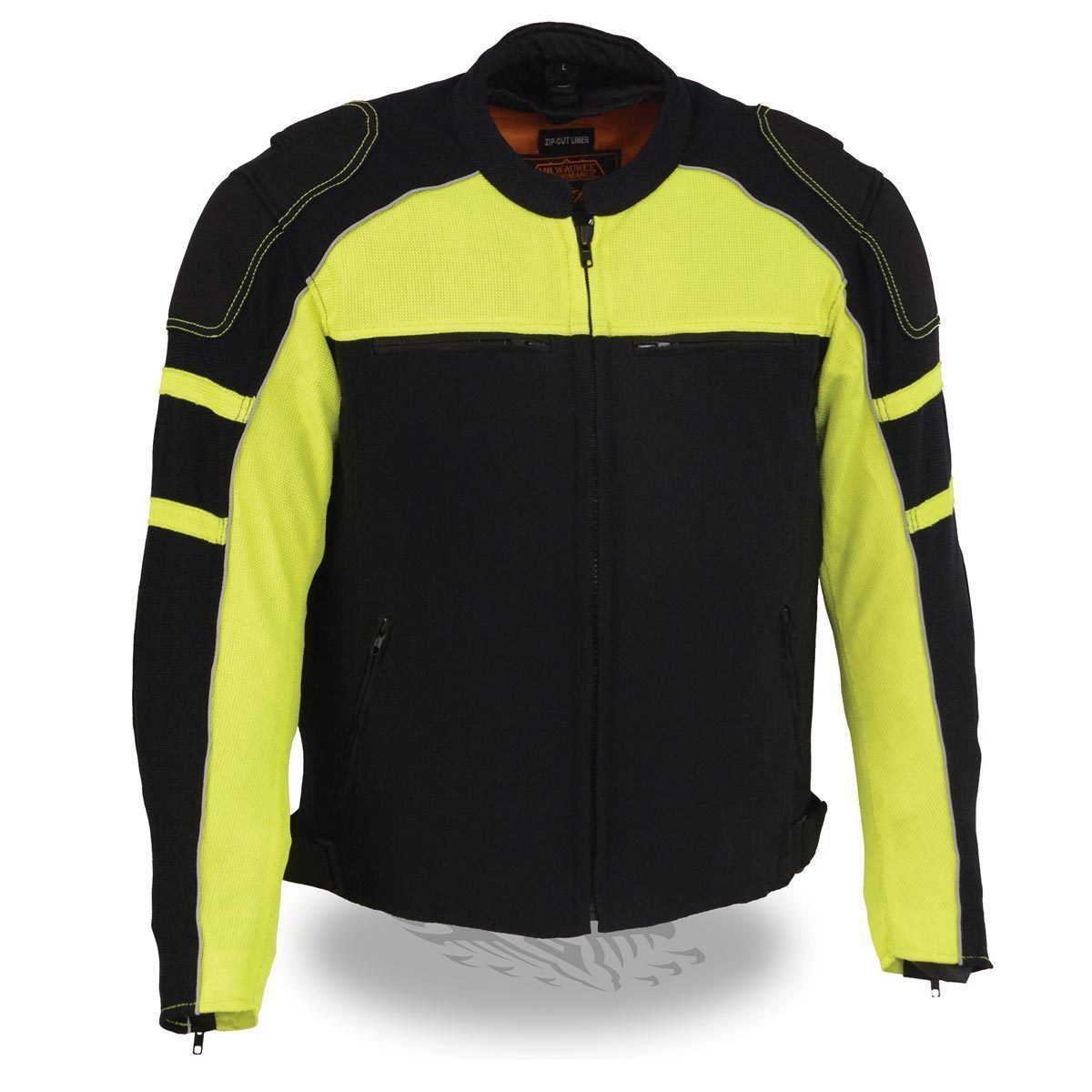 MPM1791 Men's Black and Neon Green Armored Textile Motorcycle Riding Jacket