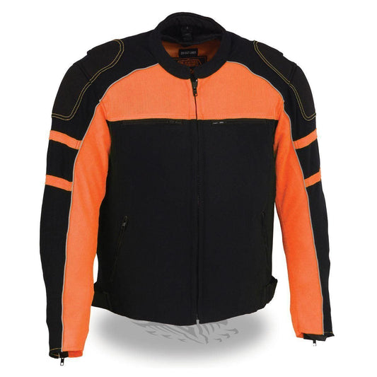MPM1791 Men's Black and Orange Textile Armored Motorcycle Riding Jacket