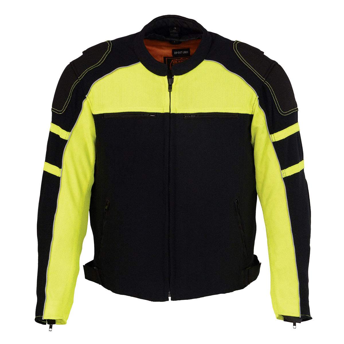 MPM1791 Men's Black and Neon Green Armored Textile Motorcycle Riding Jacket