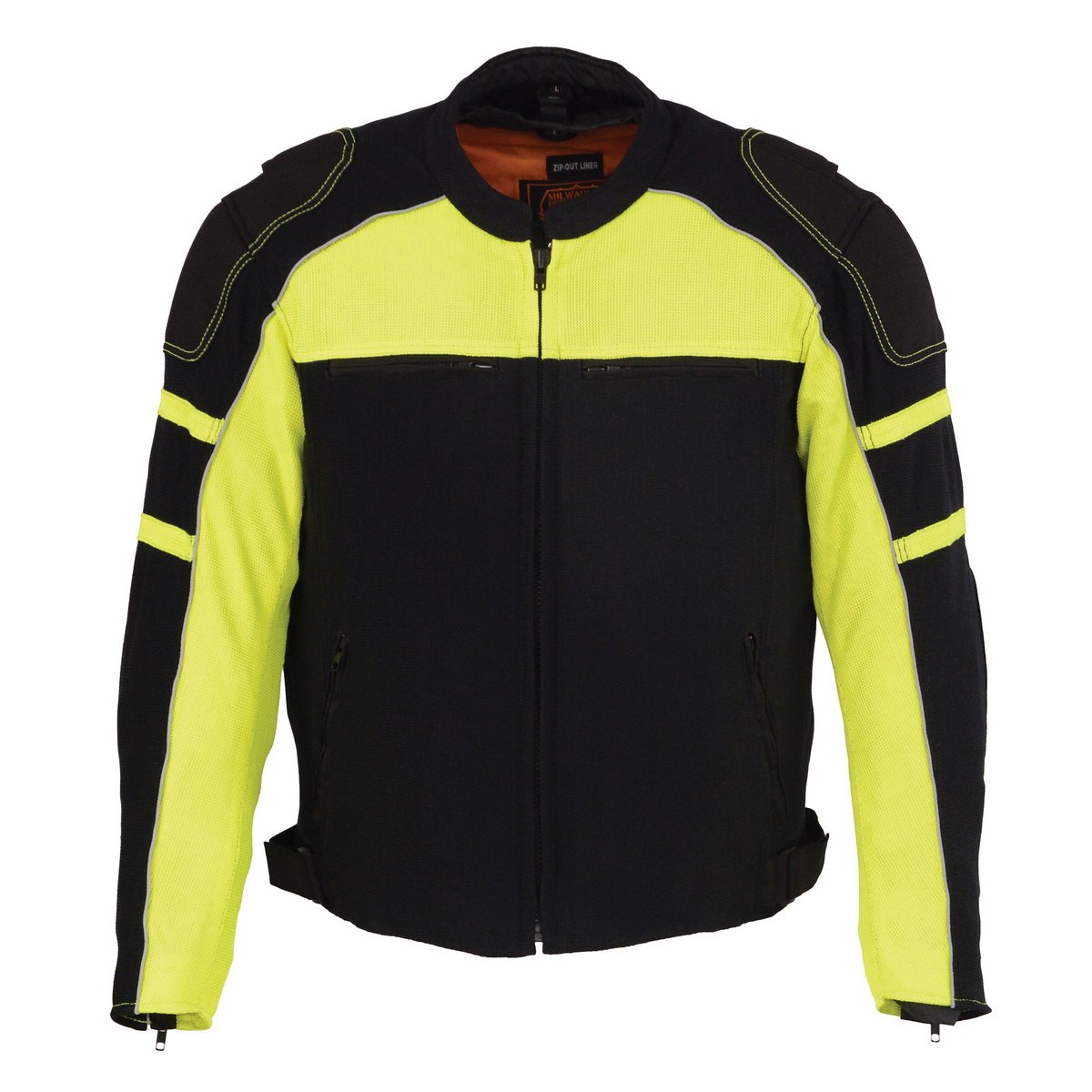 MPM1791 Men's Black and Neon Green Armored Textile Motorcycle Riding Jacket