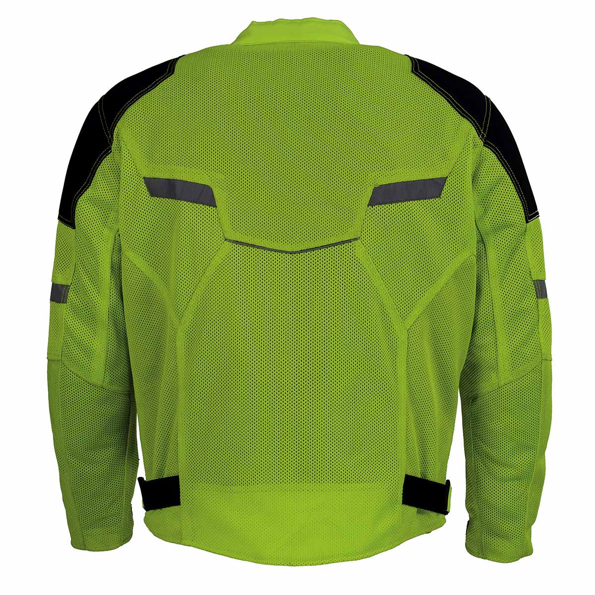 MPM1792 Men's Black and High-Viz Green CE Armored Textile Motorcycle Jacket- All Season Biker Jacket