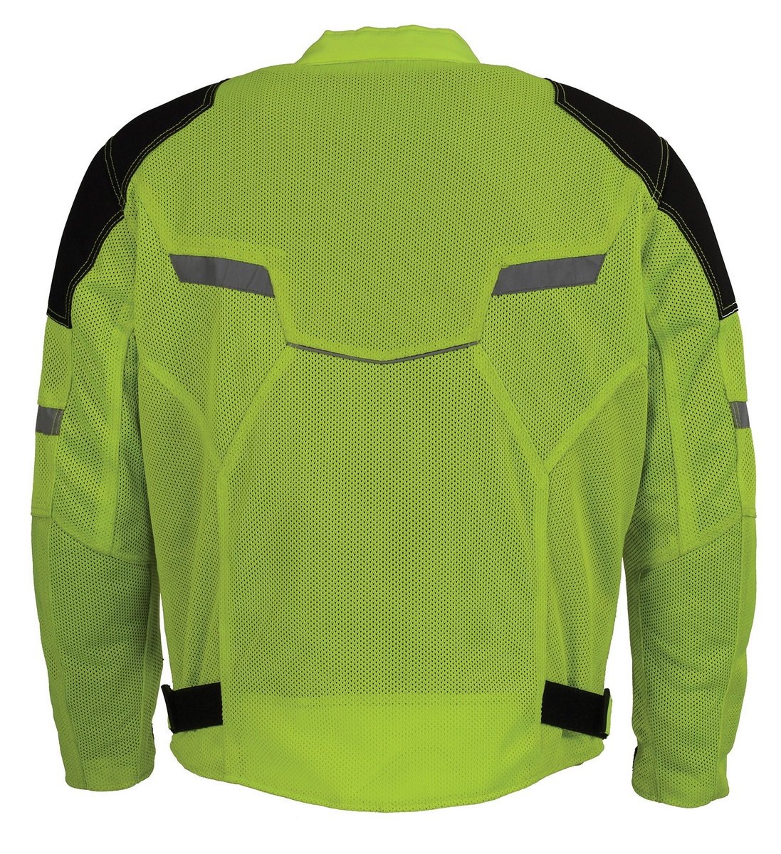 MPM1792 Men's Black and High-Viz Green CE Armored Textile Motorcycle Jacket- All Season Biker Jacket