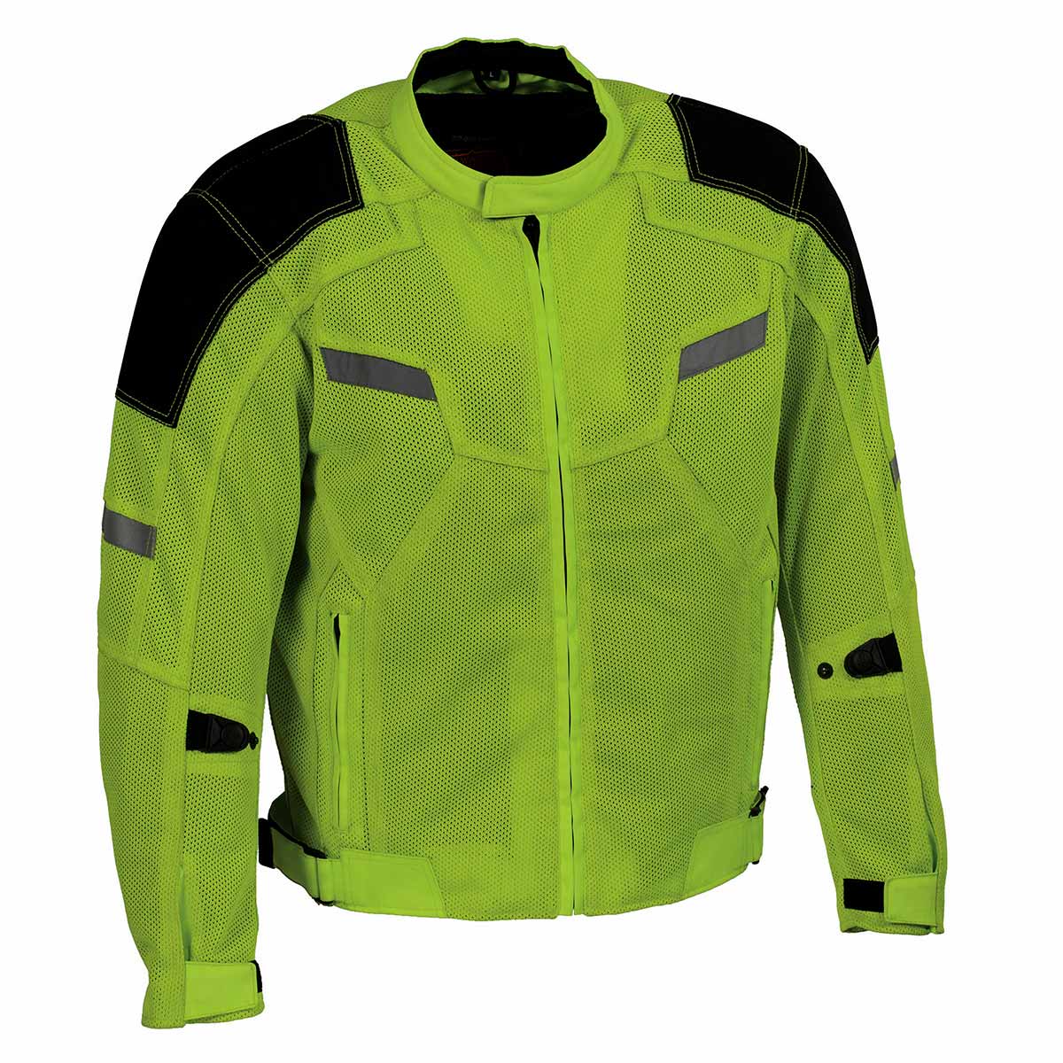 MPM1792 Men's Black and High-Viz Green CE Armored Textile Motorcycle Jacket- All Season Biker Jacket