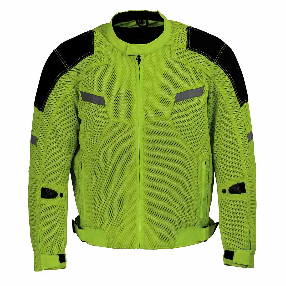 MPM1792 Men's Black and High-Viz Green CE Armored Textile Motorcycle Jacket- All Season Biker Jacket