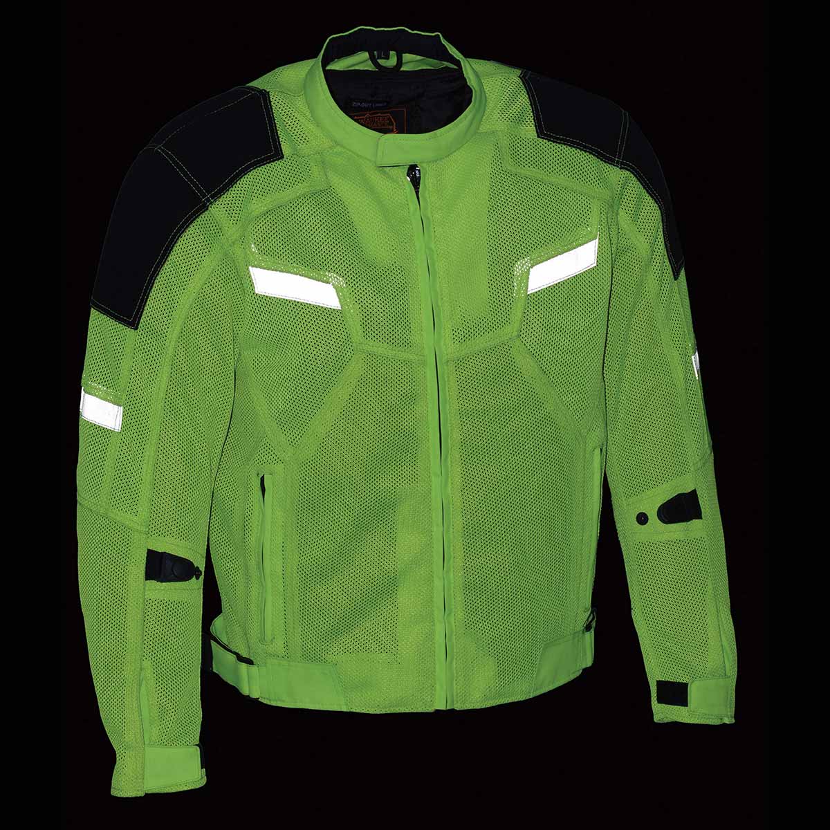 MPM1792 Men's Black and High-Viz Green CE Armored Textile Motorcycle Jacket- All Season Biker Jacket