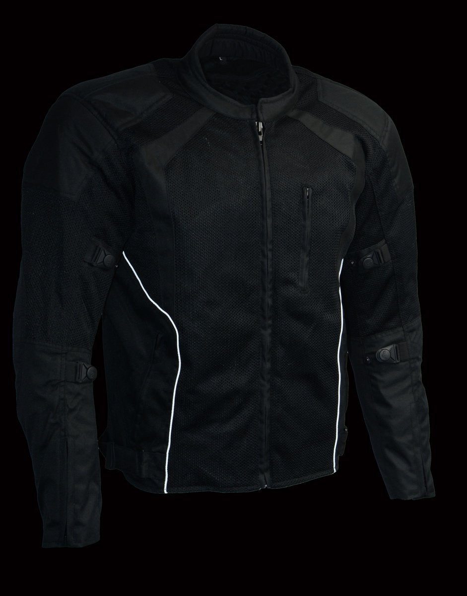 MPM1793 Black Armored Mesh Motorcycle Jacket for Men - All Season Biker Jacket