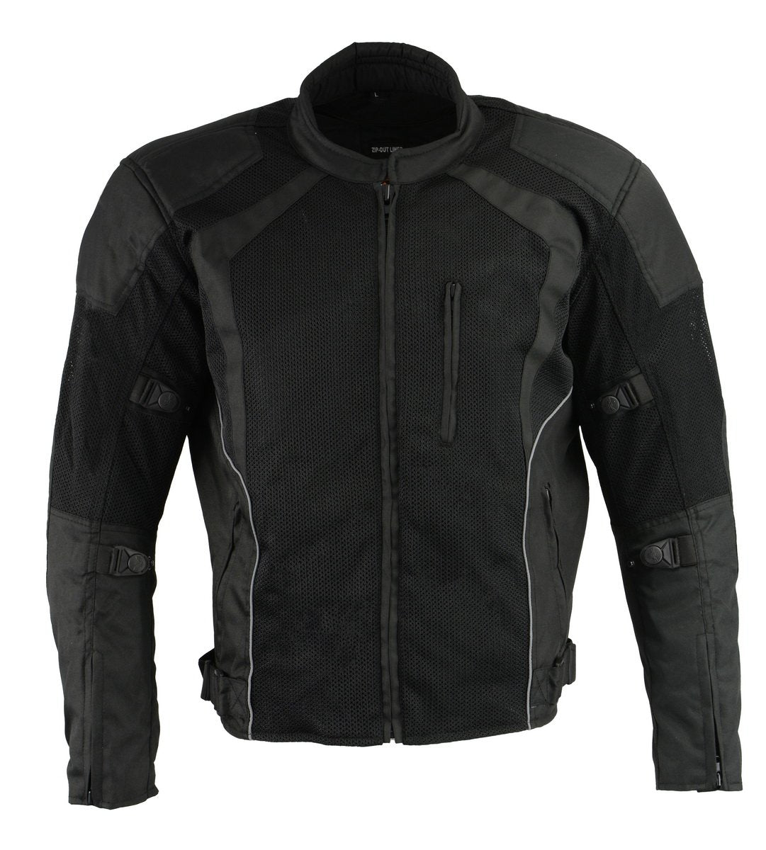MPM1793 Black Armored Mesh Motorcycle Jacket for Men - All Season Biker Jacket