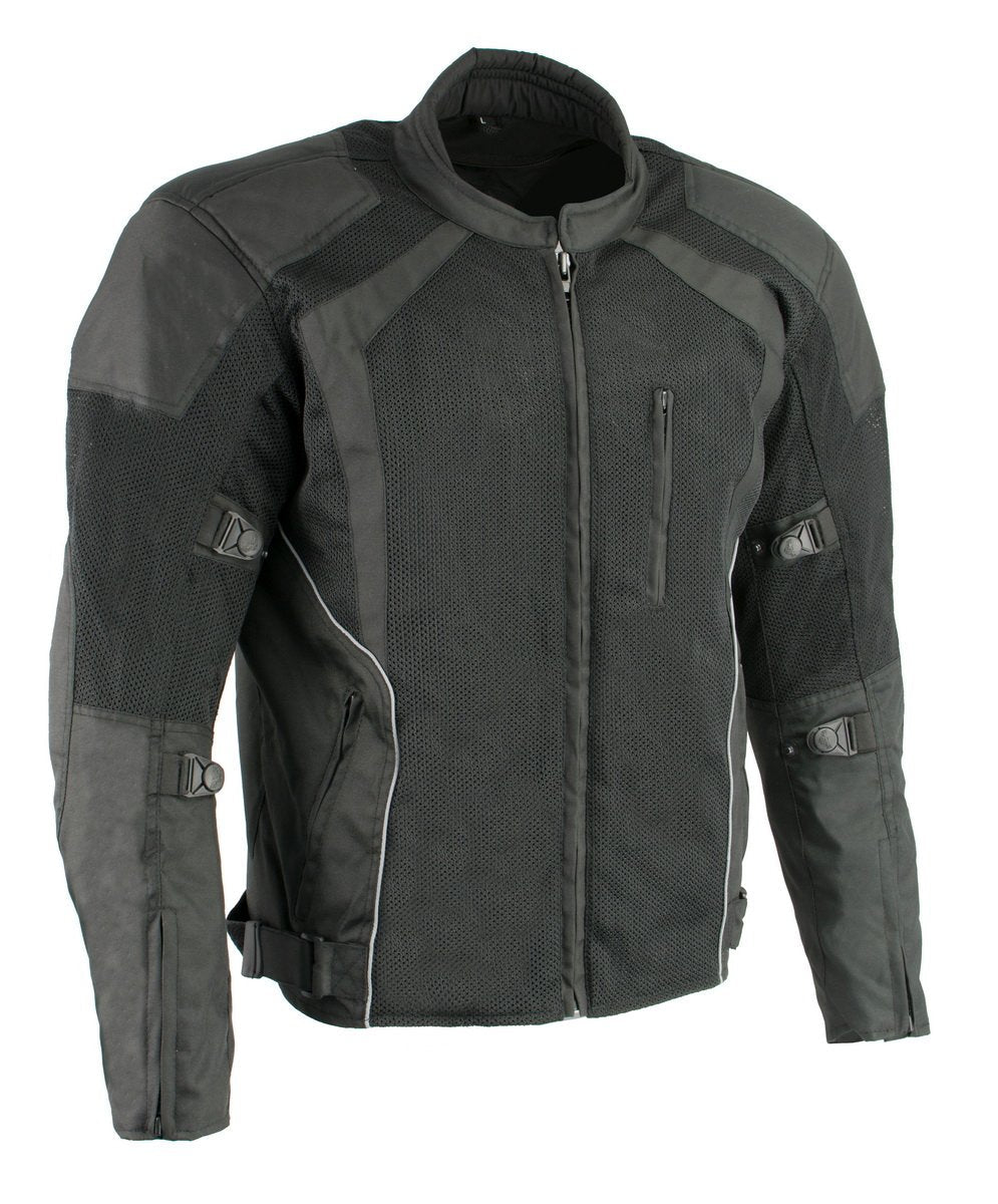 MPM1793 Black Armored Mesh Motorcycle Jacket for Men - All Season Biker Jacket