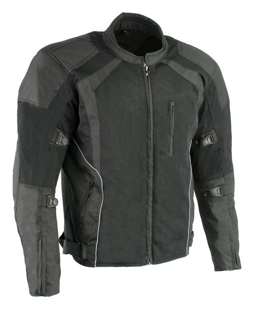 MPM1793 Black Armored Mesh Motorcycle Jacket for Men - All Season Biker Jacket