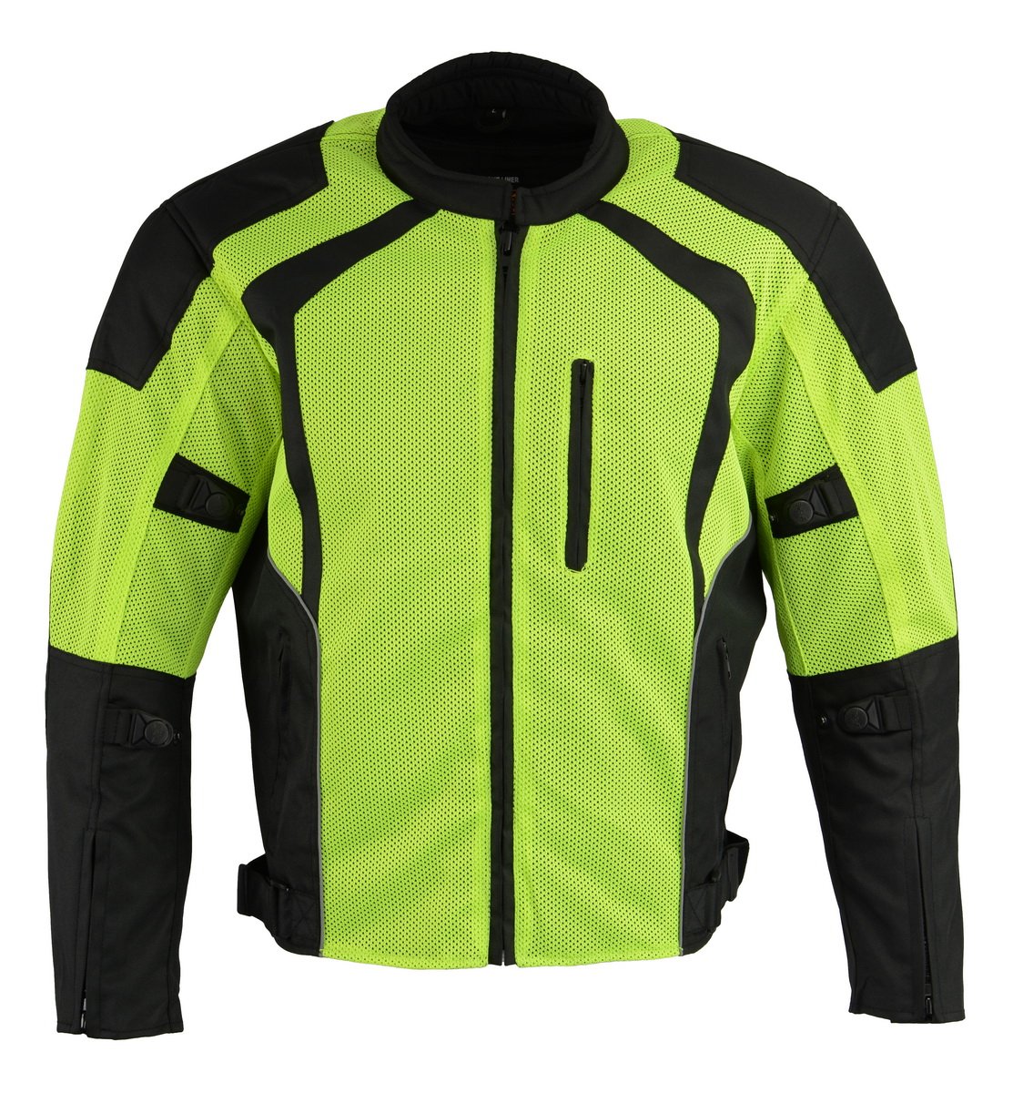 MPM1793 Green High Vis Armored Mesh Motorcycle Jacket for Men - All Season Biker Jacket