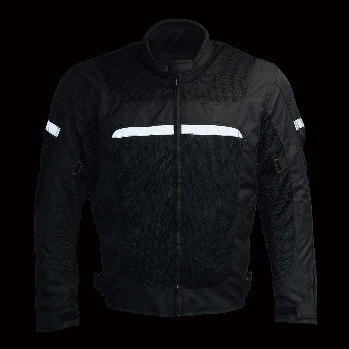 MPM1794 Black Armored Mesh Racer Jacket with Reflective Piping for Men - All Season Jacket