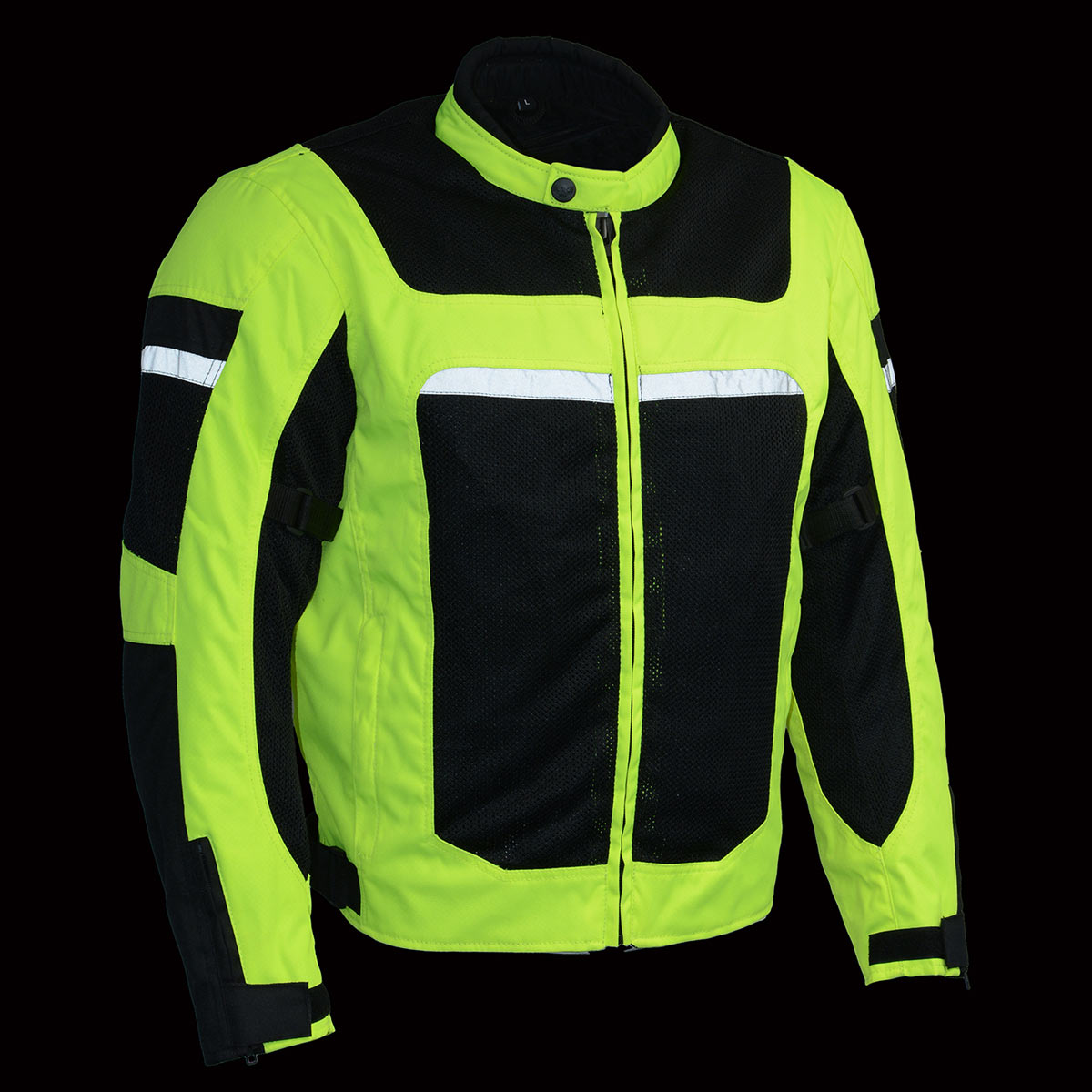 MPM1794 High Vis Green Armored Mesh Racer Jacket with Reflective Piping for Men - All Season Jacket