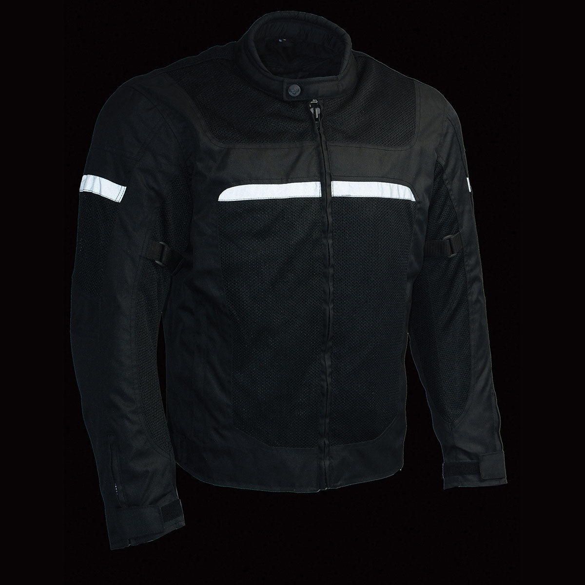 MPM1794 Black Armored Mesh Racer Jacket with Reflective Piping for Men - All Season Jacket