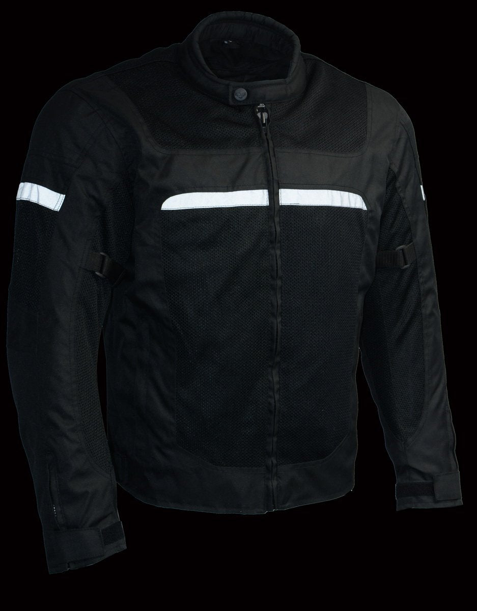 MPM1794 Black Armored Mesh Racer Jacket with Reflective Piping for Men - All Season Jacket