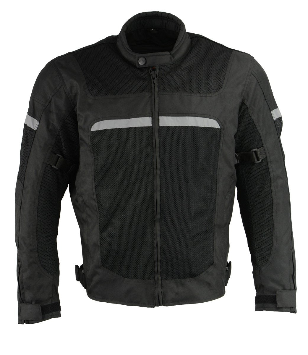 MPM1794 Black Armored Mesh Racer Jacket with Reflective Piping for Men - All Season Jacket