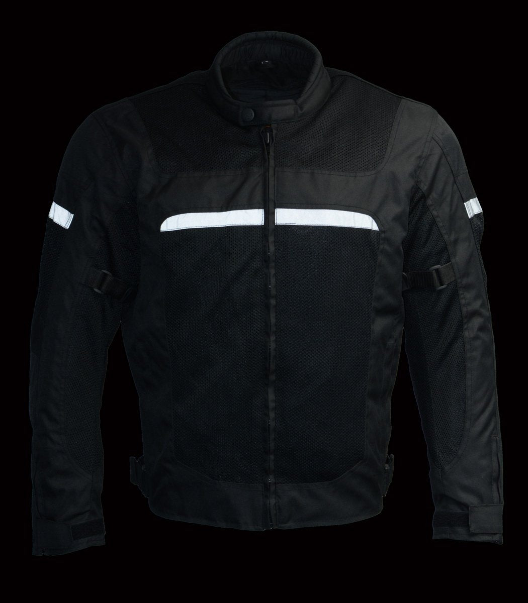 MPM1794 Black Armored Mesh Racer Jacket with Reflective Piping for Men - All Season Jacket