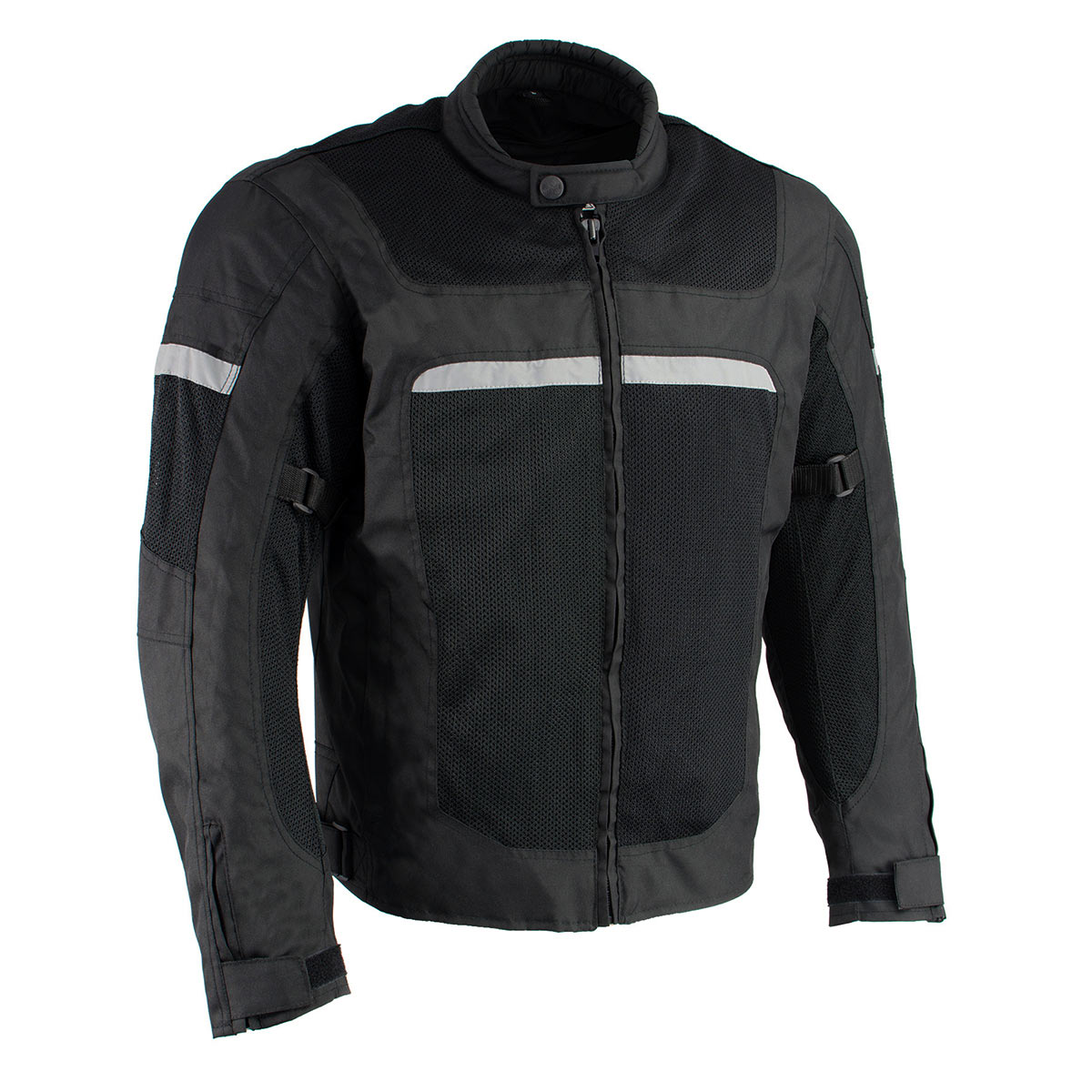MPM1794 Black Armored Mesh Racer Jacket with Reflective Piping for Men - All Season Jacket
