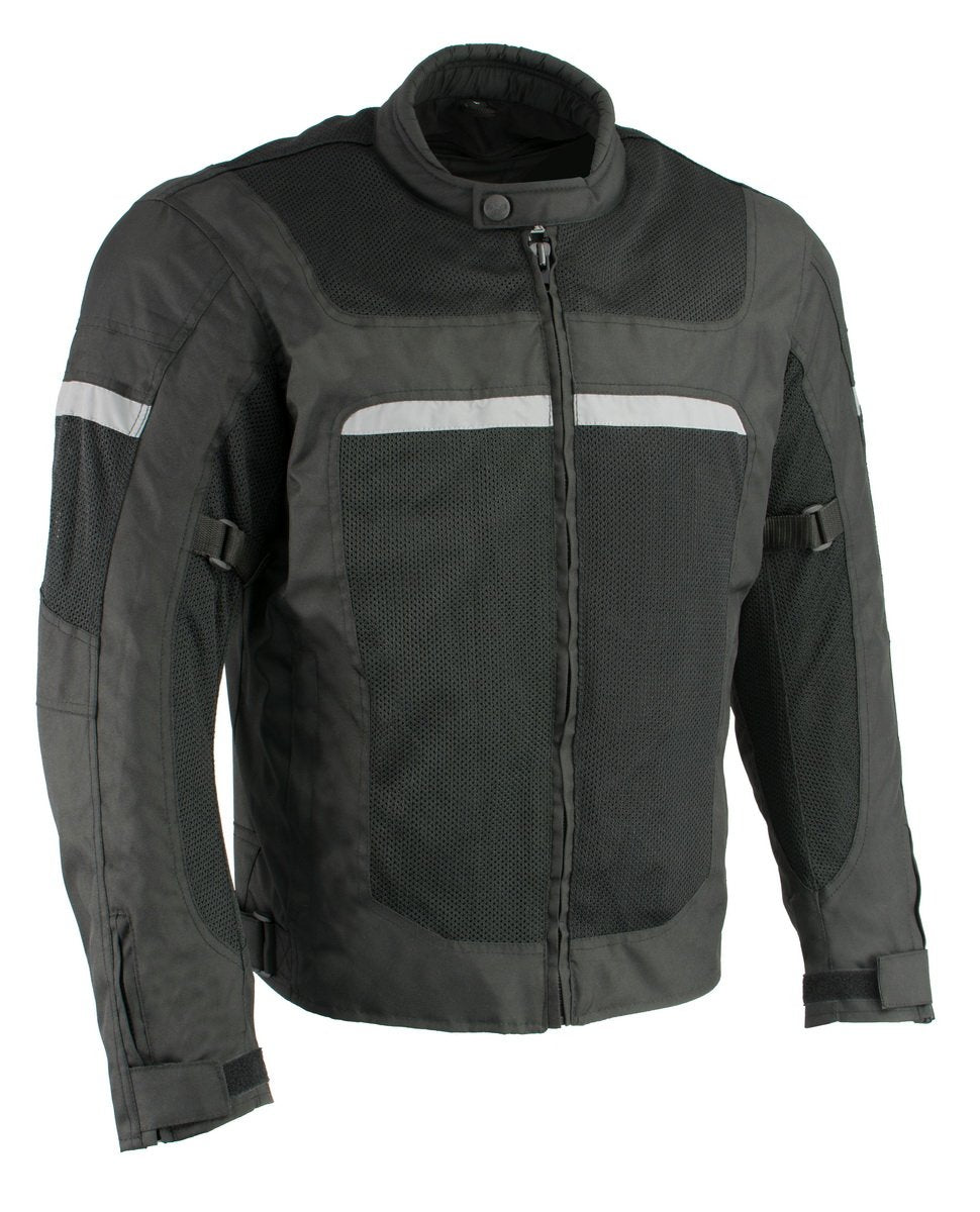 MPM1794 Black Armored Mesh Racer Jacket with Reflective Piping for Men - All Season Jacket