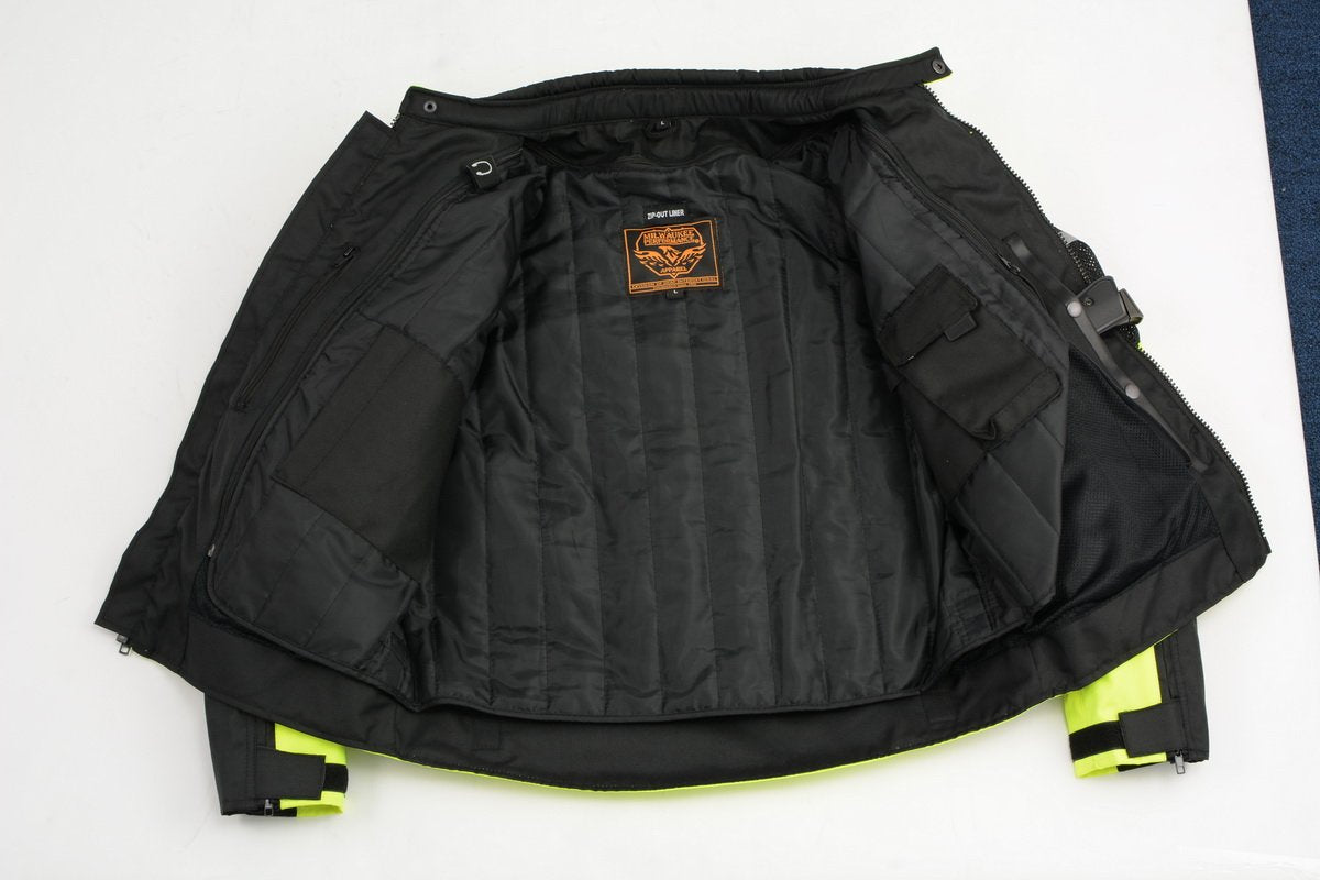 MPM1794 High Vis Green Armored Mesh Racer Jacket with Reflective Piping for Men - All Season Jacket