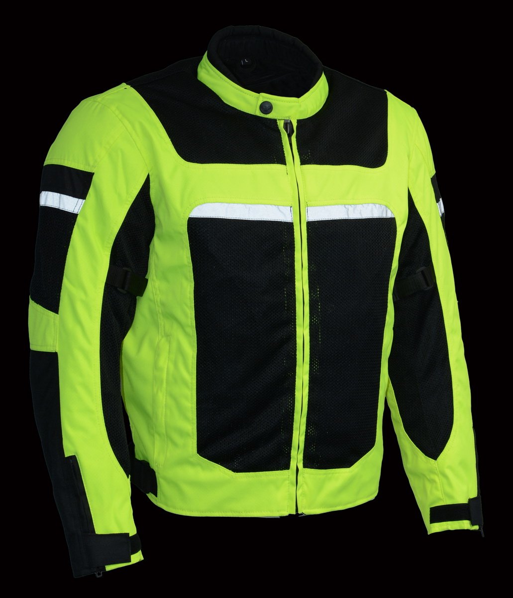 MPM1794 High Vis Green Armored Mesh Racer Jacket with Reflective Piping for Men - All Season Jacket