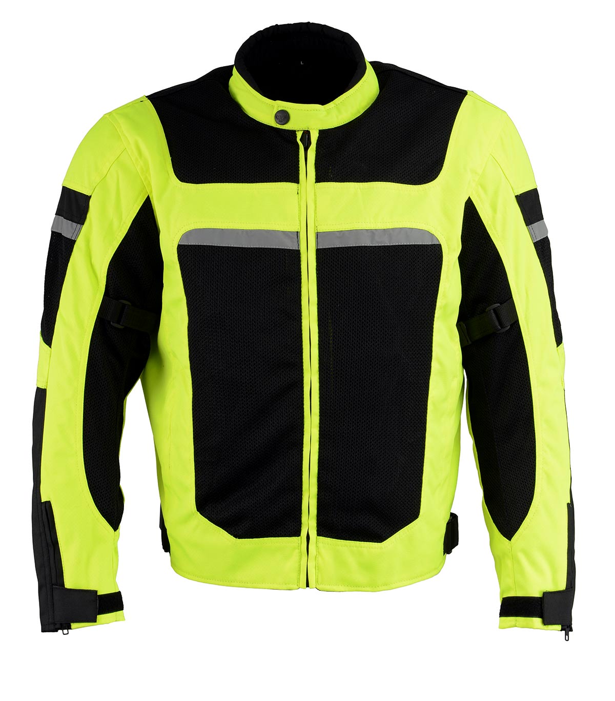 MPM1794 High Vis Green Armored Mesh Racer Jacket with Reflective Piping for Men - All Season Jacket