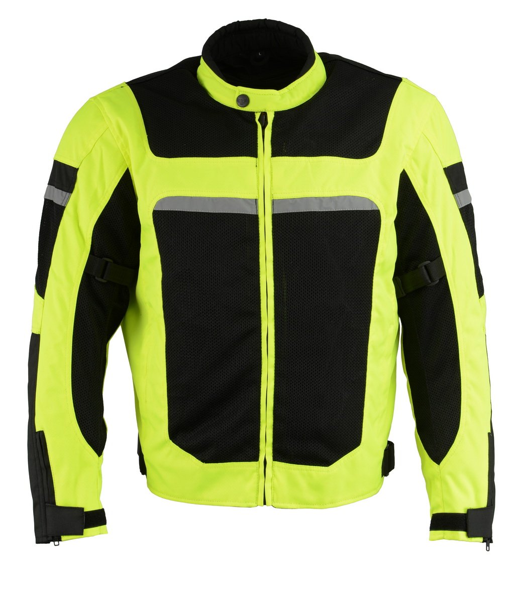 MPM1794 High Vis Green Armored Mesh Racer Jacket with Reflective Piping for Men - All Season Jacket