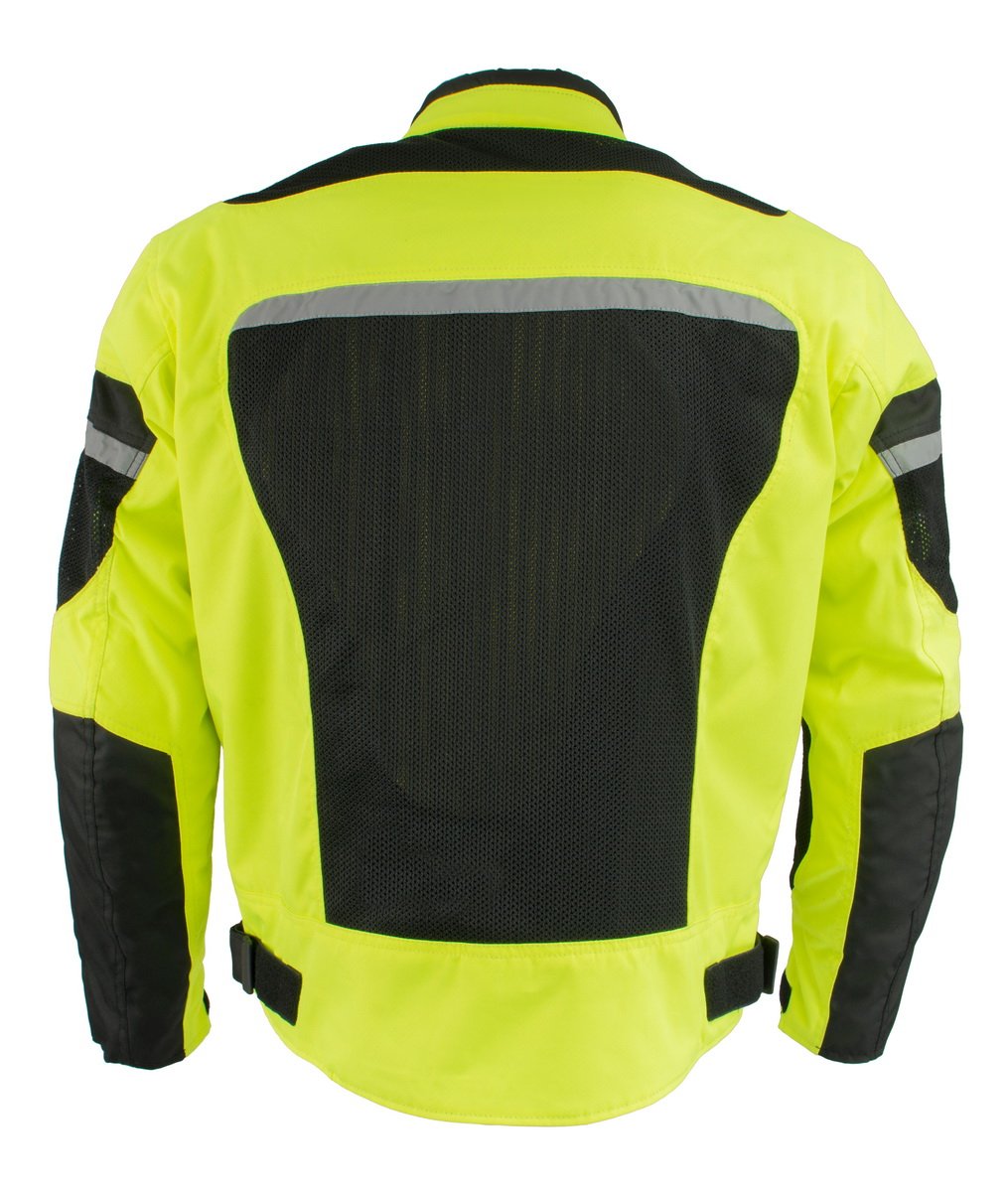 MPM1794 High Vis Green Armored Mesh Racer Jacket with Reflective Piping for Men - All Season Jacket