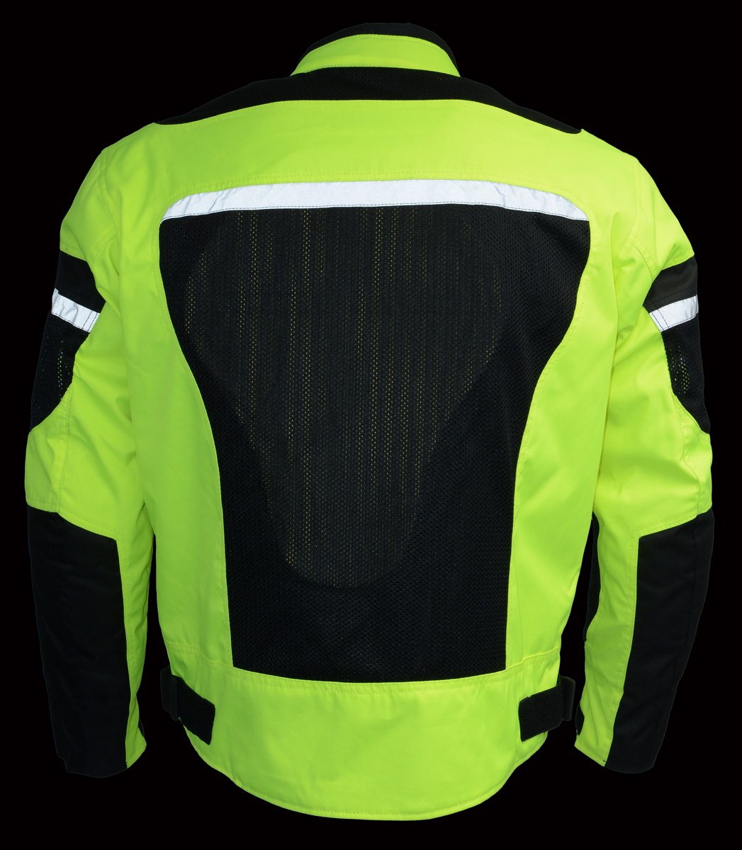 MPM1794 High Vis Green Armored Mesh Racer Jacket with Reflective Piping for Men - All Season Jacket