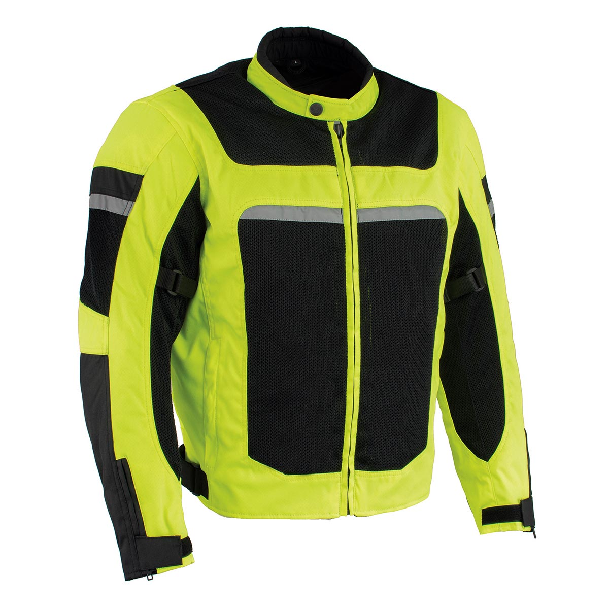 MPM1794 High Vis Green Armored Mesh Racer Jacket with Reflective Piping for Men - All Season Jacket