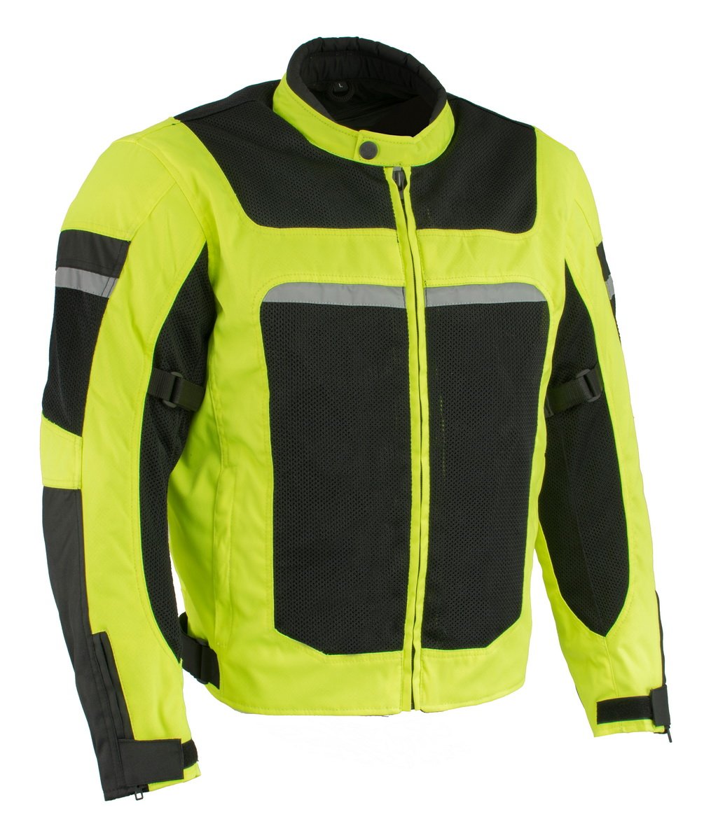 MPM1794 High Vis Green Armored Mesh Racer Jacket with Reflective Piping for Men - All Season Jacket
