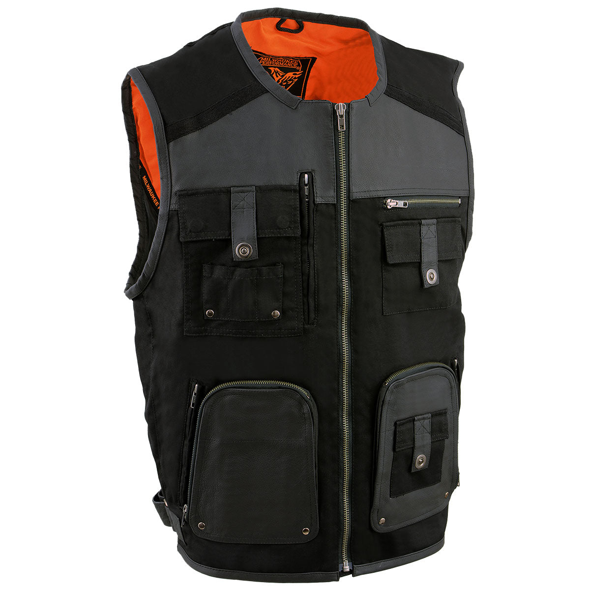 MPM3310 Men's 'Super Utility' Black Leather and Canvas Multi-Pocket Vest