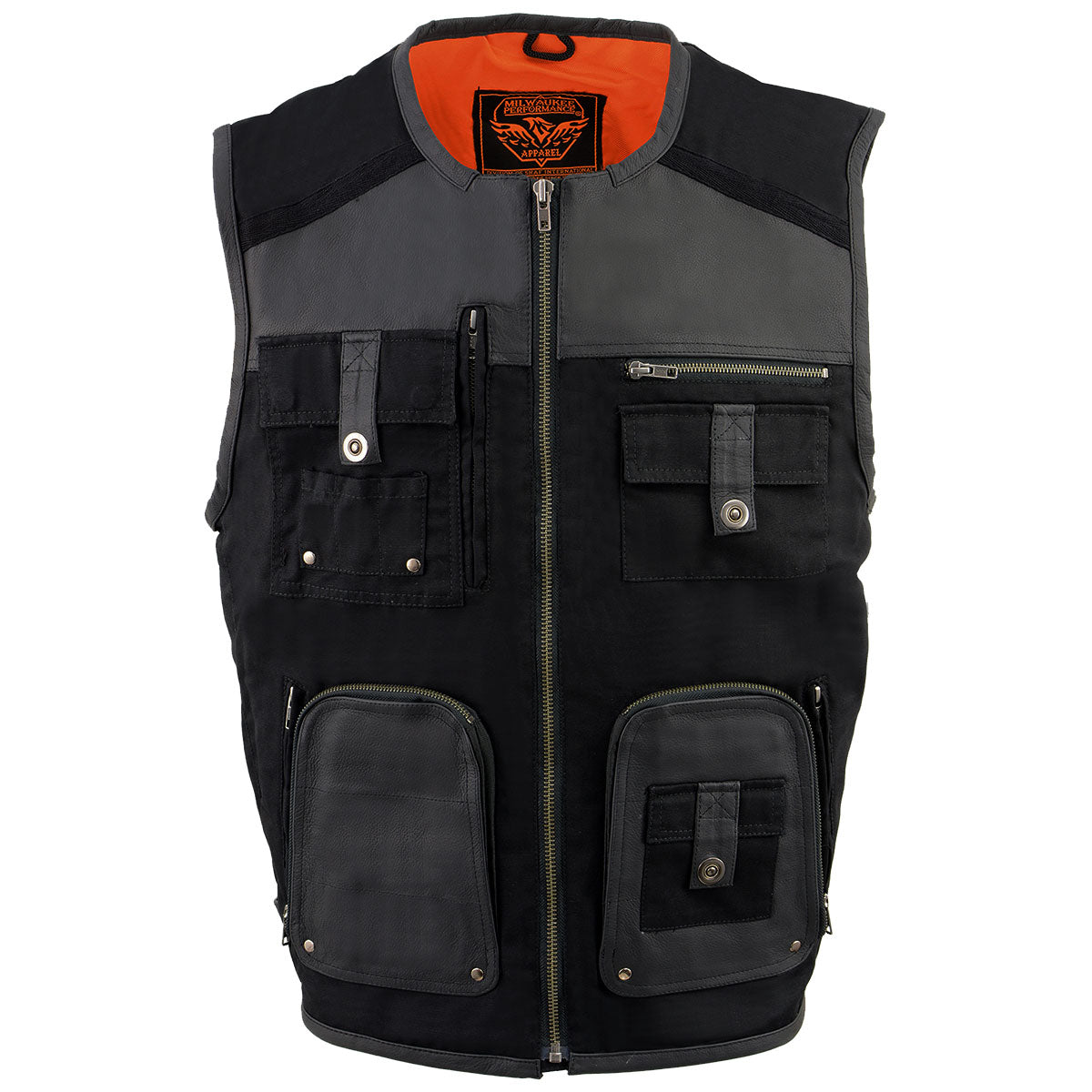 MPM3310 Men's 'Super Utility' Black Leather and Canvas Multi-Pocket Vest
