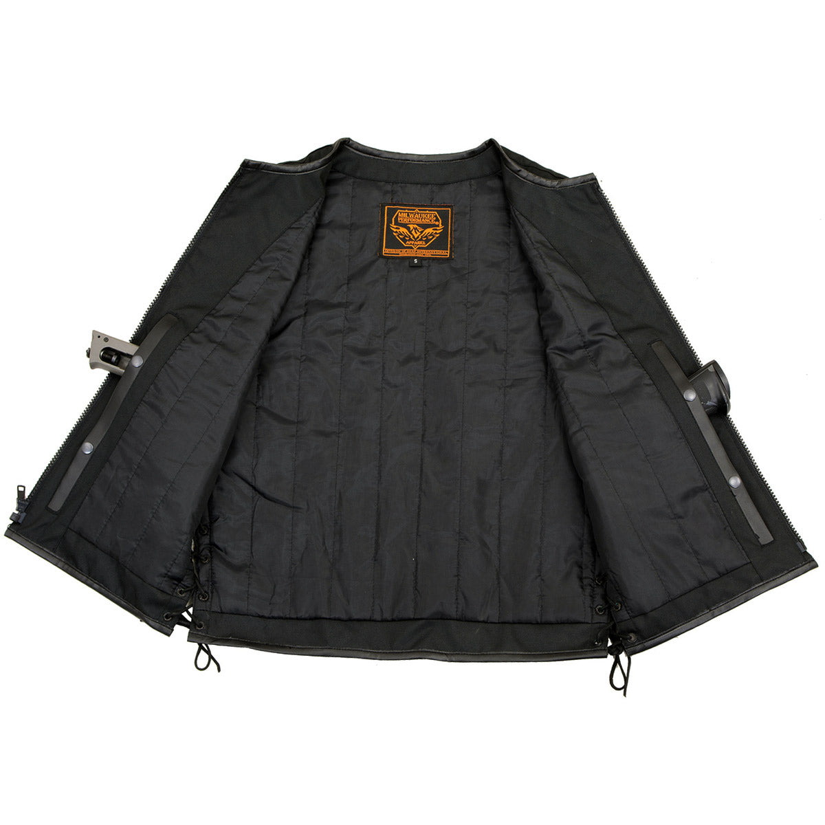 MPM3739 Men's Black 'Side Laced' Textile Zipper Front Motorcycle Vest