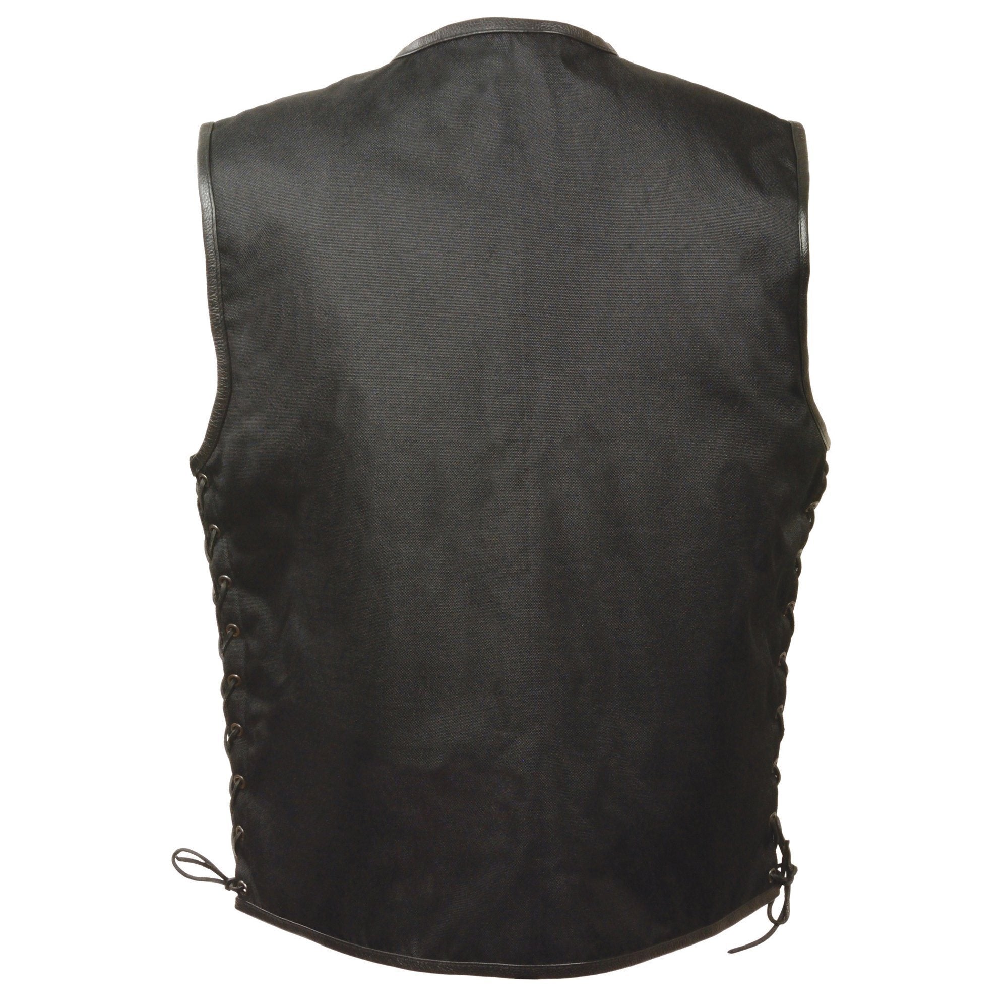 MPM3739 Men's Black 'Side Laced' Textile Zipper Front Motorcycle Vest